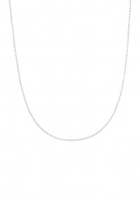 Collana in argento delicata con piccole perline rotonde, distanziate in modo uniforme, su uno sfondo bianco.