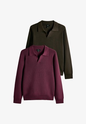 THE SET, 2 PACK TROPHY NECK FISHERMAN JUMPERS - Striktrøje - red dark green