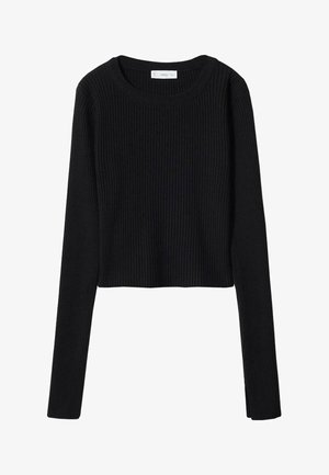 Sort ribstrikket langærmet cropped sweater med rund halsudskæring og tætsiddende silhuet.