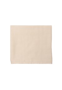 Beige Tischdecke mit einem strukturierten Karo-Muster, aus einem weichen Stoff gefertigt, mit sauber genähten Kanten und rechteckiger Form.