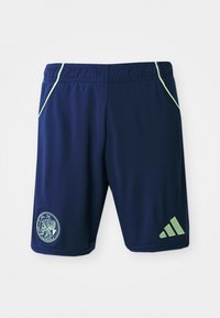 Laevanduse spordilühikesed püksid roheliste aktsentidega, elastne vöökohus, küljetaskud, logo silt ja kolmerealine disain alaosas.