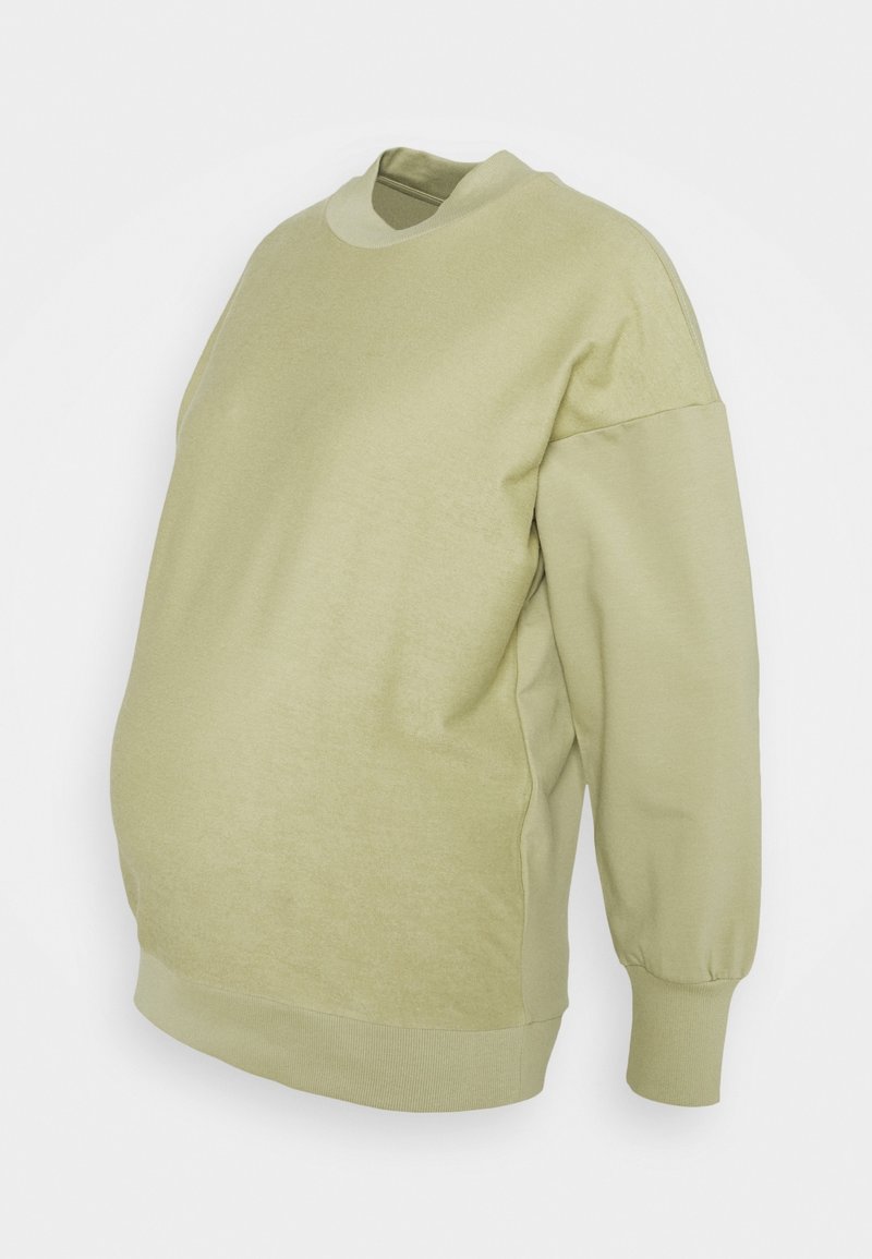 Sweat-shirt de maternité vert clair avec un col rond, des manches longues et une coupe décontractée, doté d'un tissu doux et de poignets côtelés.