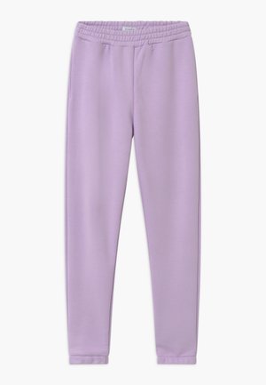 Fioletowe obcisłe spodnie dresowe z elastycznym pasem i bocznymi kieszeniami, zaprojektowane do noszenia na co dzień.