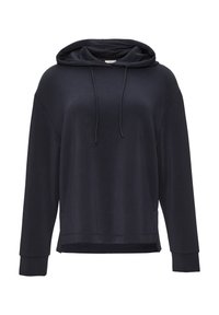 Marineblauwe hoodie van zachte stof, met een trekkoord, lange mouwen en een ontspannen pasvorm met een ronde zoom.