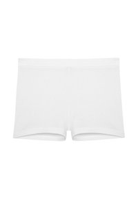 Sous-vêtements en coton blanc de style court avec une texture douce, un design sans coutures et une taille confortable. Pas de motifs ni de décorations visibles.