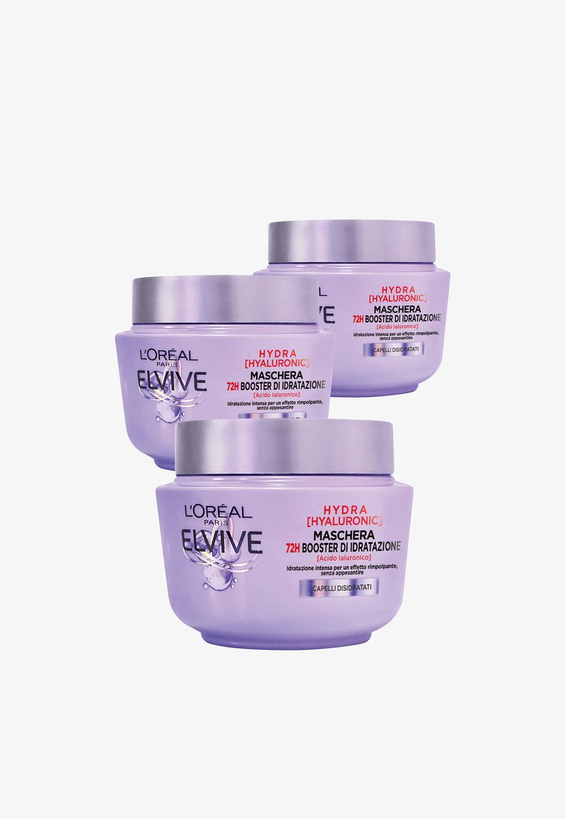 L'Oréal Paris - ELVIVE MASCHERA CON ACIDO IALURONICO 72H BOOSTER DI IDRATAZIONE HYDRA HYALURONIC 300 ML - 3 PACK - Maschera per capelli, Ingrandire