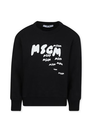 Czarny sweatshirt z okrągłym dekoltem i długimi rękawami. Z przodu znajduje się biały, zabawny napis "MSGM" w różnych rozmiarach. Gładka tekstura materiału.