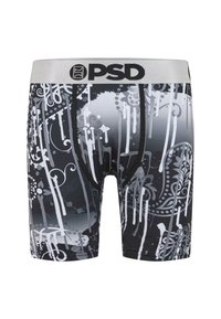 Boxer briefs neri e grigi con un motivo grafico e dettagli bianchi. Vita elasticizzata con logo "PSD". Materiale morbido e stretch.