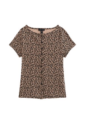 New Look, COTTON RICH LEOPARD PRINT BUTTON FRONT T-SHIRT - T-shirt con stampa - brown pattern