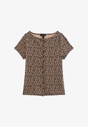 New Look, COTTON RICH LEOPARD PRINT BUTTON FRONT T-SHIRT - T-shirt con stampa - brown pattern