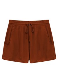 Terrakottafarbene Shorts aus leichtem Stoff, mit elastischem Bund und Kordelzug sowie zwei Seitentaschen.