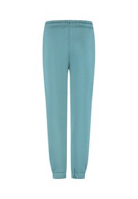 Lichtblauwe joggingsbroek met een elastische tailleband, taps toelopende boorden en een zachte stofstructuur. Eenvoudig, gestroomlijnd ontwerp zonder zakken.
