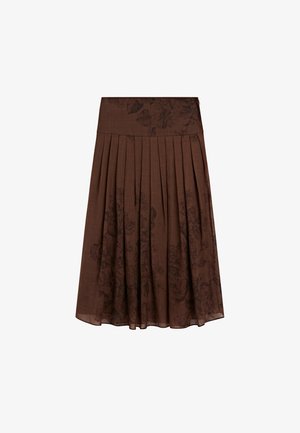 Massimo Dutti FLARED FLORAL PRINT MIDI - Gonna a pieghe - mottled dark brown