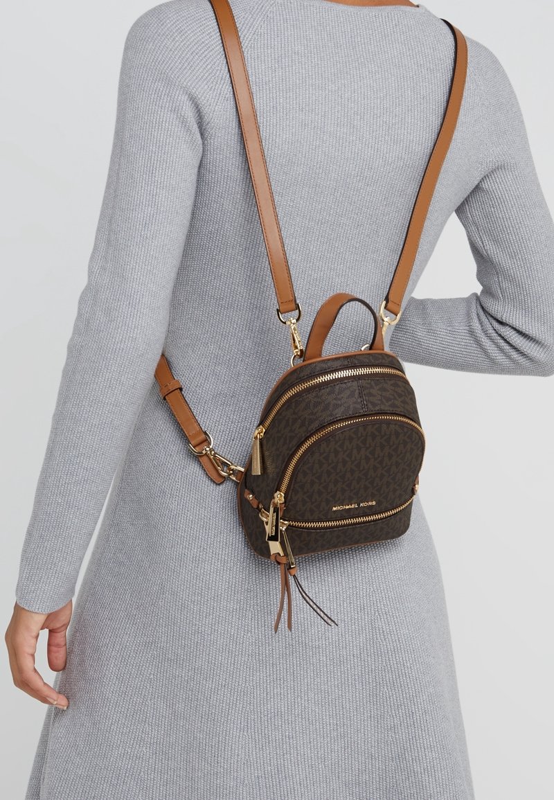 Michael Kors Brown Monogram Mini Backpack with Tan Straps michael kors mini backpack purse | eBay main image 4