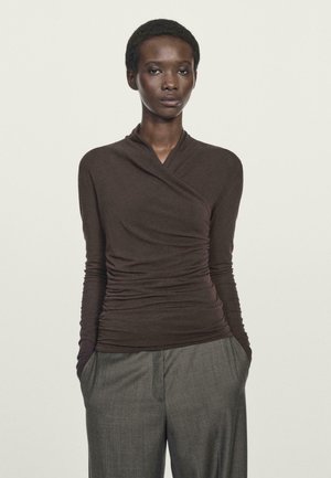 DRAPED LONG SLEEVE - Long sleeved top - mottled dark brown