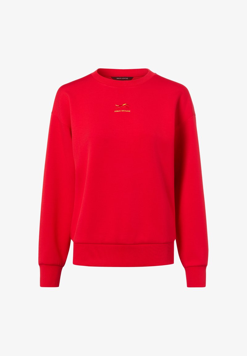 Czerwona bluza z bawełnianej mieszanki, z okrągłym dekoltem, długimi rękawami, ściągaczami na mankietach oraz małym haftowanym logo na piersi.
