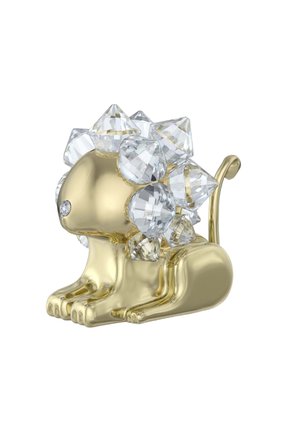 Gold-colored lion figure with a smooth, shiny finish; adorned with clear crystal accents in various shapes on its mane and body.