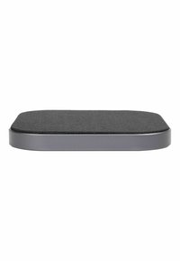 Black textured mat with a slim, rounded profile; framed in matte gray, designed for ergonomic comfort and stability.