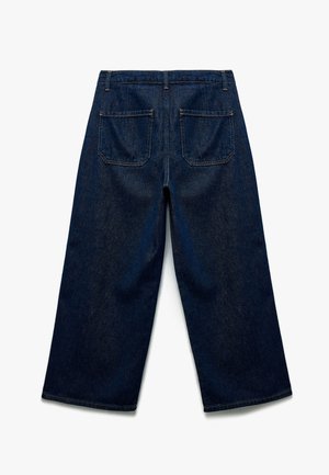 Bredde mørke denim jeans med høj talje, der har to baglommer og subtile syninger. Glat tekstur med en klassisk pasform.