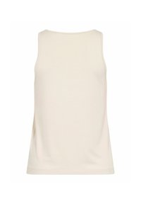 Débardeur uni beige clair sans manches avec un col rond vu de dos, sans motifs ni logos.