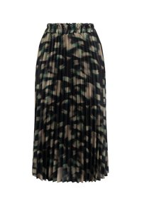 Plisseret midi-nederdel med elastisk talje, med camouflageprint i sort, grøn og beige nuancer. Lavet af glat stof.