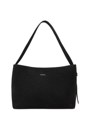 Sac d'épaule en daim noir avec une bandoulière unique et un logo "Gino Rossi" discret centré sur le devant.