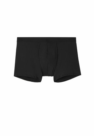 Boxer-briefs noirs pour hommes, fabriqués dans un tissu lisse, dotés d'une poche anatomique, d'une ceinture élastique et sans motifs ni logos visibles.