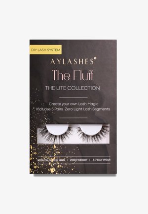 DIY lash system with five pairs of black faux mink hair lashes. Zero-weight, designed for 5-7 day wear. Packaging features gold accents.