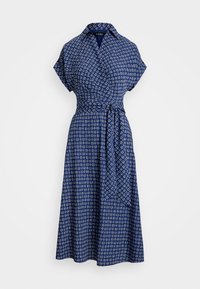 Geo Print Belted Crepe Dress - Kreklkleita - blue/white