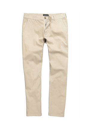 Beige Chinos aus Baumwoll-Twill, mit Reißverschluss und Knopfverschluss, seitlichen Taschen und geradem Bein.
