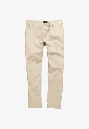 Beige chinos lavet af bomuldstwill, med lynlåsgylp og knaplukning, sidelommer og design med lige ben.
