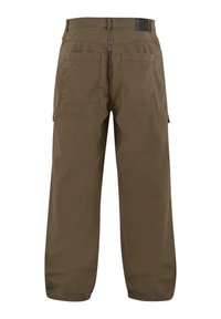Brune bomulds cargo bukser med to baglommer og lige ben. Stoffet har en let struktureret overflade.