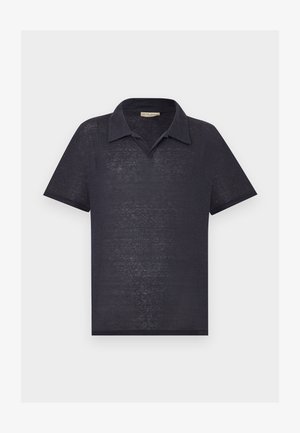 Σκούρα ναυτική μπλούζα πόλο με κοντά μανίκια, μαλακό, ημιδιαφανές υφασμάτινο ύφασμα με υφή και κλασικό γιακά.