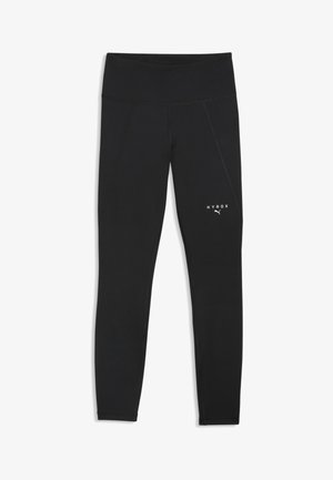 Czarne, wysokie legginsy sportowe z logo HYROX i Puma na górnej lewej części uda, zaprojektowane do sportu i treningów.
