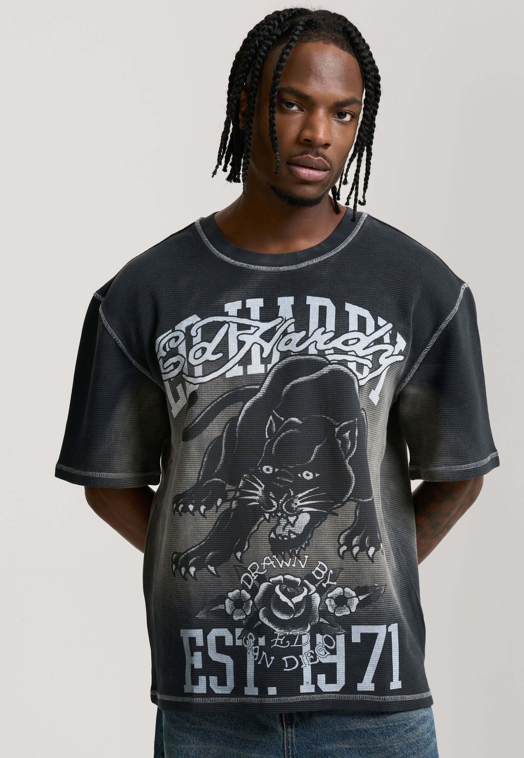 Ed Hardy WASHED WAFFLE PANTHER GRAPHIC RELAXED - Print T-shirt