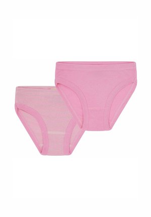 Rosa Baumwollslips, einer uni und einer mit feinen Streifen. Weicher Stoff, elastischer Bund, klassischer Schnitt. Geeignet für den Alltag.