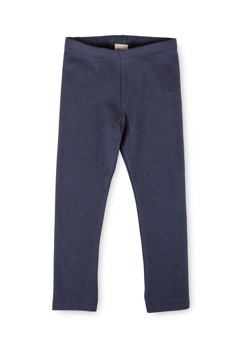 Leggings blu navy in cotone elastico. Presentano un design aderente con una vita elasticizzata e un piccolo dettaglio con il logo vicino all'anca.