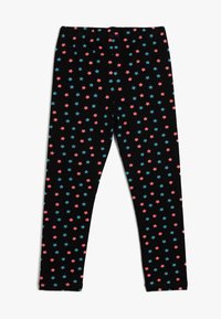 Zwarte legging met een sterrenpatroon in roze en blauw, gemaakt van zachte, rekbare stof met een elastische tailleband voor extra comfort.