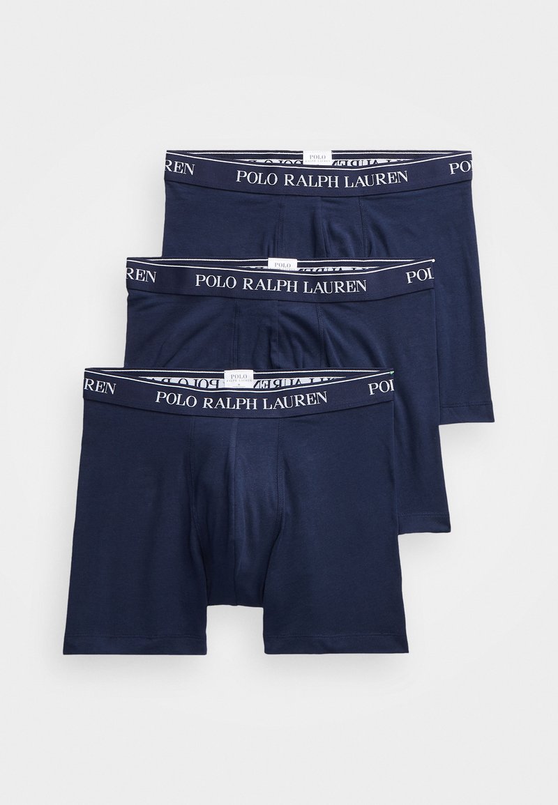 Boxeri din bumbac bleu marin, set de trei, cu un brâu contrastant pe care este inscriptionat logo-ul "POLO RALPH LAUREN". Textură moale, potrivire elastică.