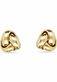 Guldtonade knutor som pryds av en polerad yta med sammanflätade öglor, vilket skapar en tredimensionell design och en jämn textur.