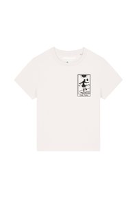 Witte katoenen t-shirt met korte mouwen, voorzien van een zwarte grafische print van een figuur en de tekst "THE FOOL" op het linker borstgebied.