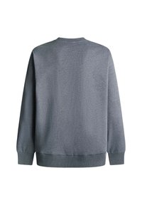 Γκρι φούτερ με ριμπ λαιμόκοψη και μανσέτες, με απαλή υφή και απλό σχέδιο, εμφανιζόμενο από πίσω.