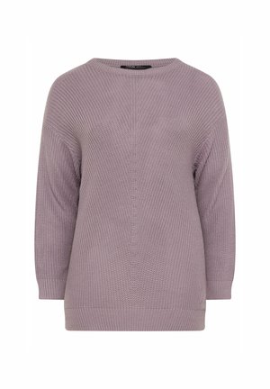Suéter de punto en color púrpura claro, con un corte relajado, cuello redondo y mangas tres cuartos. Presenta puños y dobladillo acanalados.