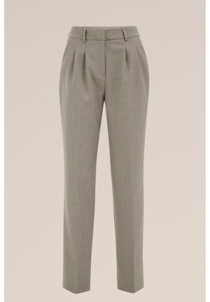 Grijze op maat gemaakte broek met rechte pijpen, voorzien van voorplooien, een platte tailleband en een subtiele gestructureerde stof.