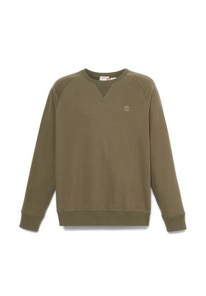 Olijfgroene sweatshirt met raglanmouwen, een ronde hals, ribgebreide boorden en zoom, met een klein logo op de borst. Gemaakt van zacht materiaal.