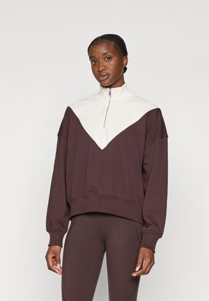 REVIVE CROP HALF ZIP NEW - Sweatshirt - sablebrown/lilywhite