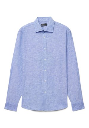 Hellblaues Langarmhemd mit regulärer Passform, ausgestelltem Kragen und dezent strukturierter Stoffqualität.