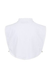 Hvid ærmeløs top lavet af bomuld, med en samlet krave og rund kant. Glat tekstur, minimalistisk design, ingen synlige mønstre.