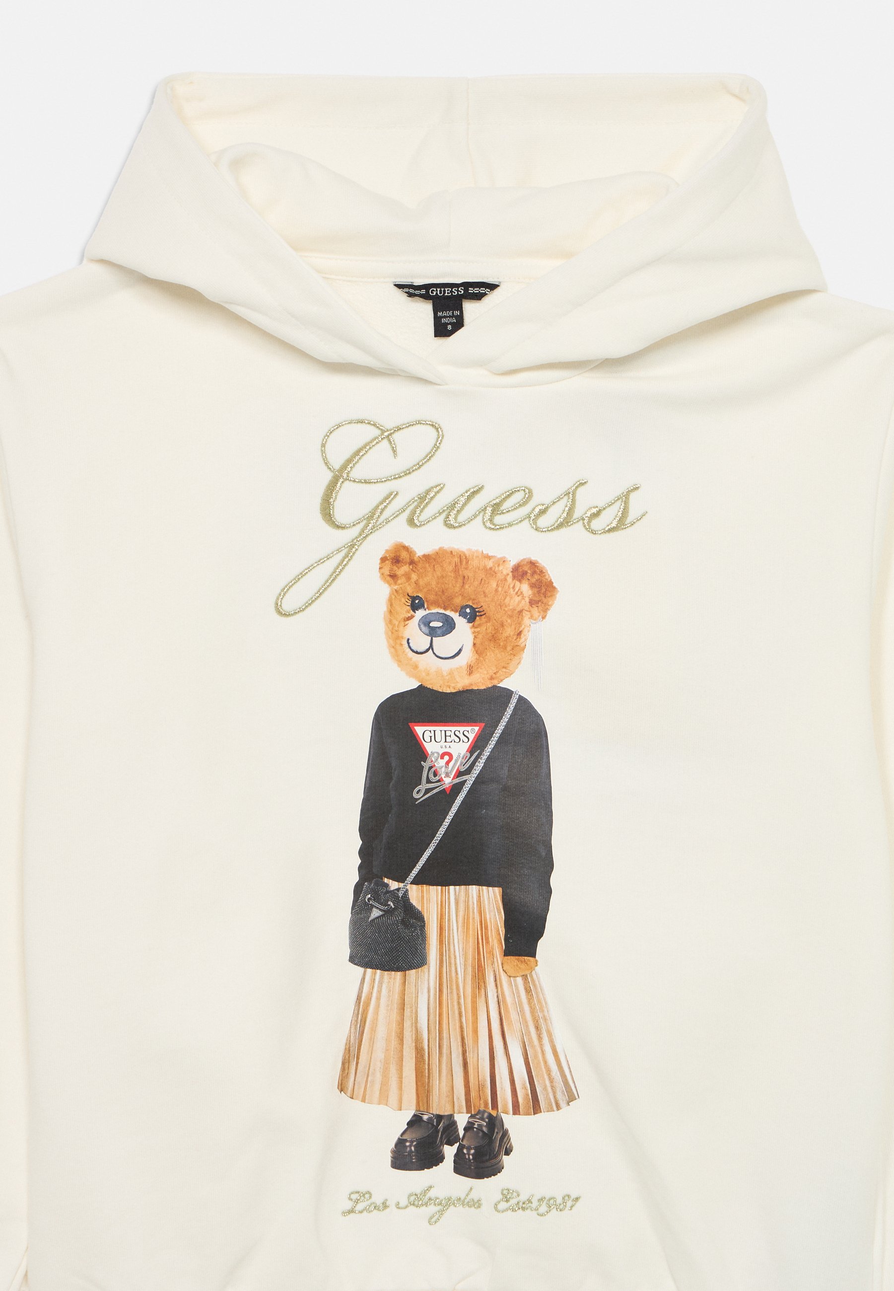 Sweat Capuche Zippé Guess Femme – Rose Graphique – Taille M – Coupe Décontractée
