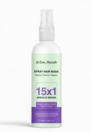 Butelka sprayu z maską do włosów oznaczona "15x1 Miracle Repair", 100 ml, z zaawansowaną formułą przywracającą moc, blask i miękkość, jednocześnie chroniąc włosy.